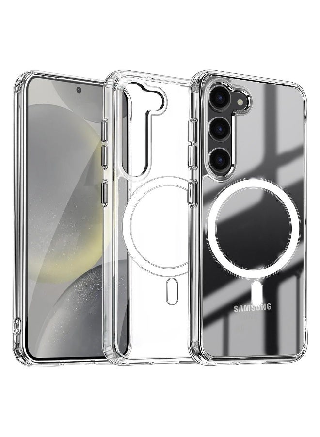 Samsung Galaxy S24 FE Clear Magnetic Cover Mag Safe Compatible Hybrid Protective Clear Hard Back Case Shockproof Frame Edge Bumper Slim Transparent Case for Samsung Galaxy S24 FE
