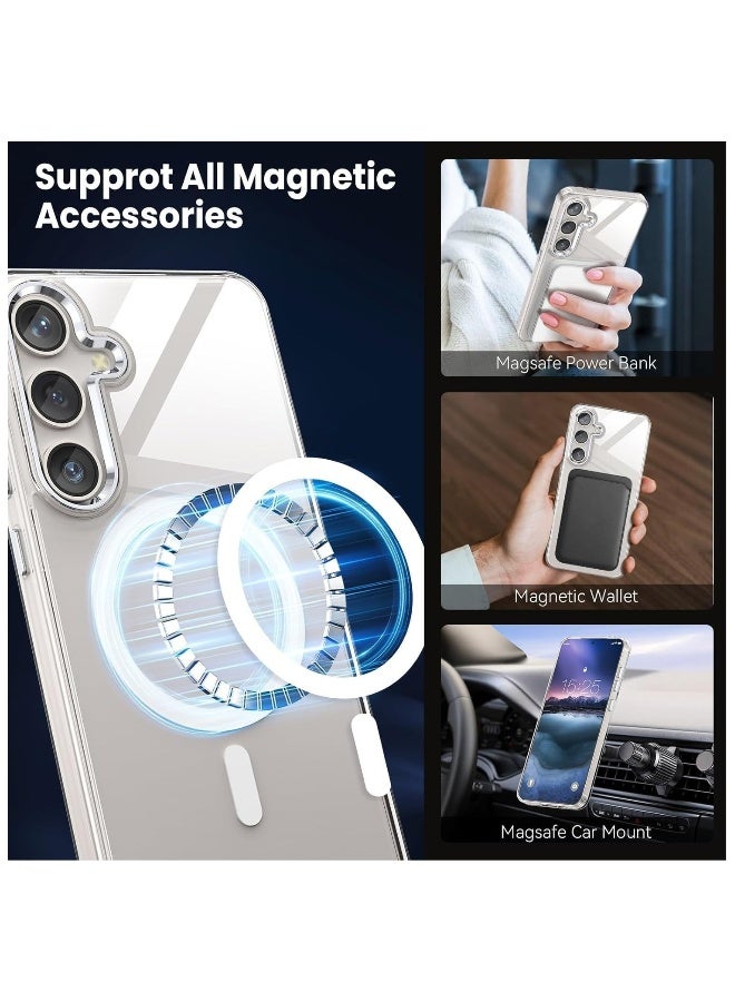 Samsung Galaxy S24 FE Clear Magnetic Cover Mag Safe Compatible Hybrid Protective Clear Hard Back Case Shockproof Frame Edge Bumper Slim Transparent Case for Samsung Galaxy S24 FE