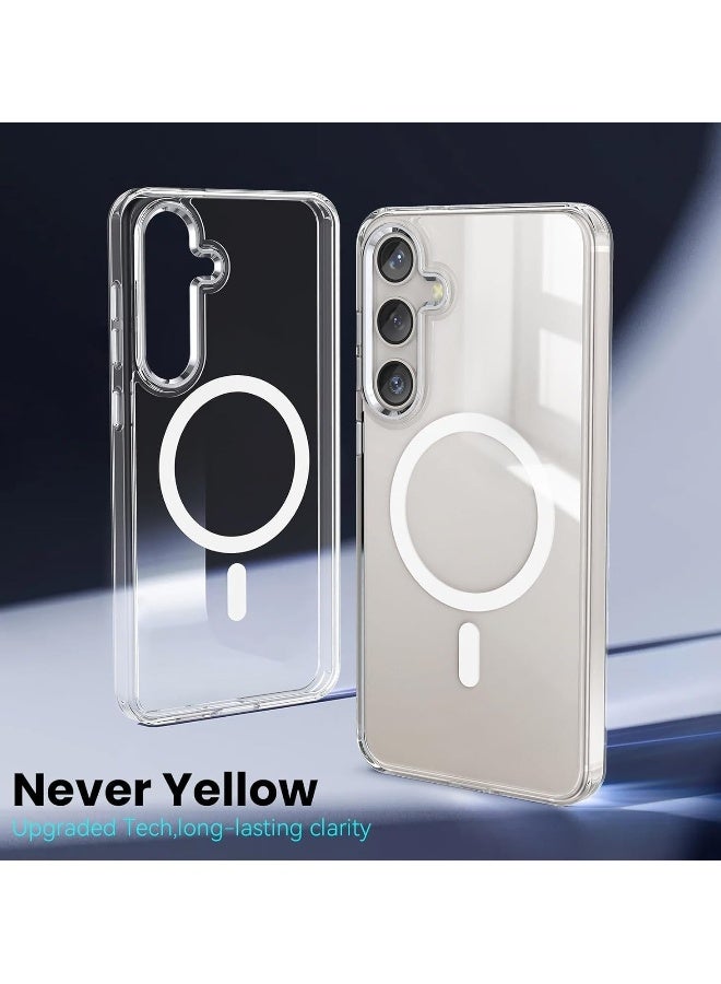 Samsung Galaxy S24 FE Clear Magnetic Cover Mag Safe Compatible Hybrid Protective Clear Hard Back Case Shockproof Frame Edge Bumper Slim Transparent Case for Samsung Galaxy S24 FE