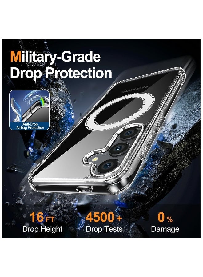 Samsung Galaxy S24 FE Clear Magnetic Cover Mag Safe Compatible Hybrid Protective Clear Hard Back Case Shockproof Frame Edge Bumper Slim Transparent Case for Samsung Galaxy S24 FE
