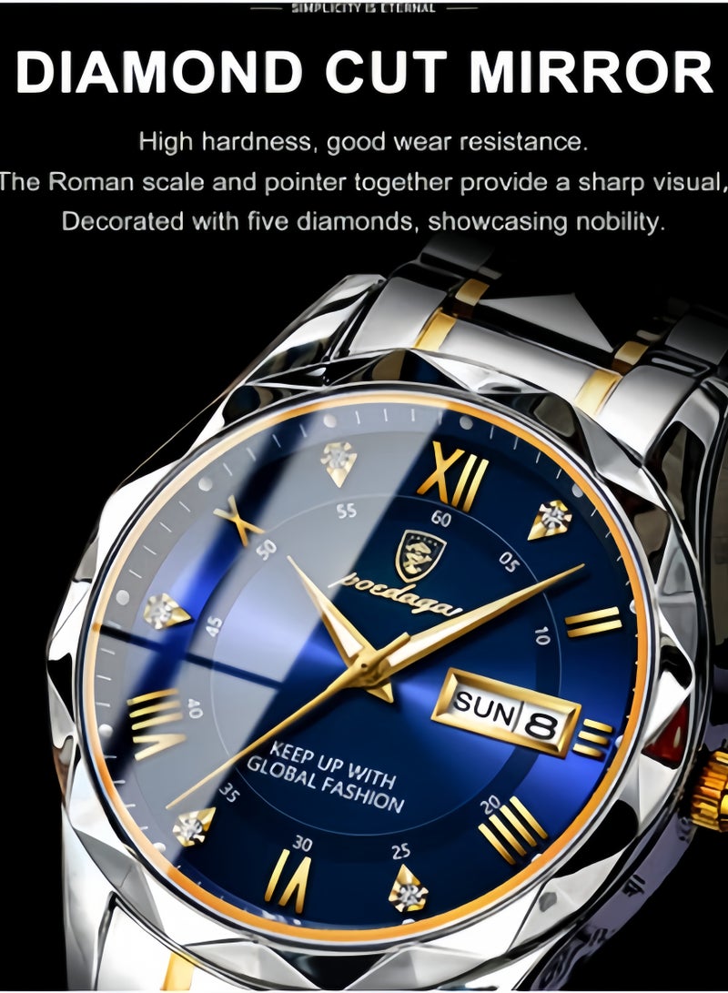 POEDAGAR Male Wrist Watches, Luminous Pointer, Men’s Watch Analog Quartz Movement, Stainless Steel, Waterproof, Apply to Luxury Dress Business, Big Face Rome Number Diamond Dial - Image 2