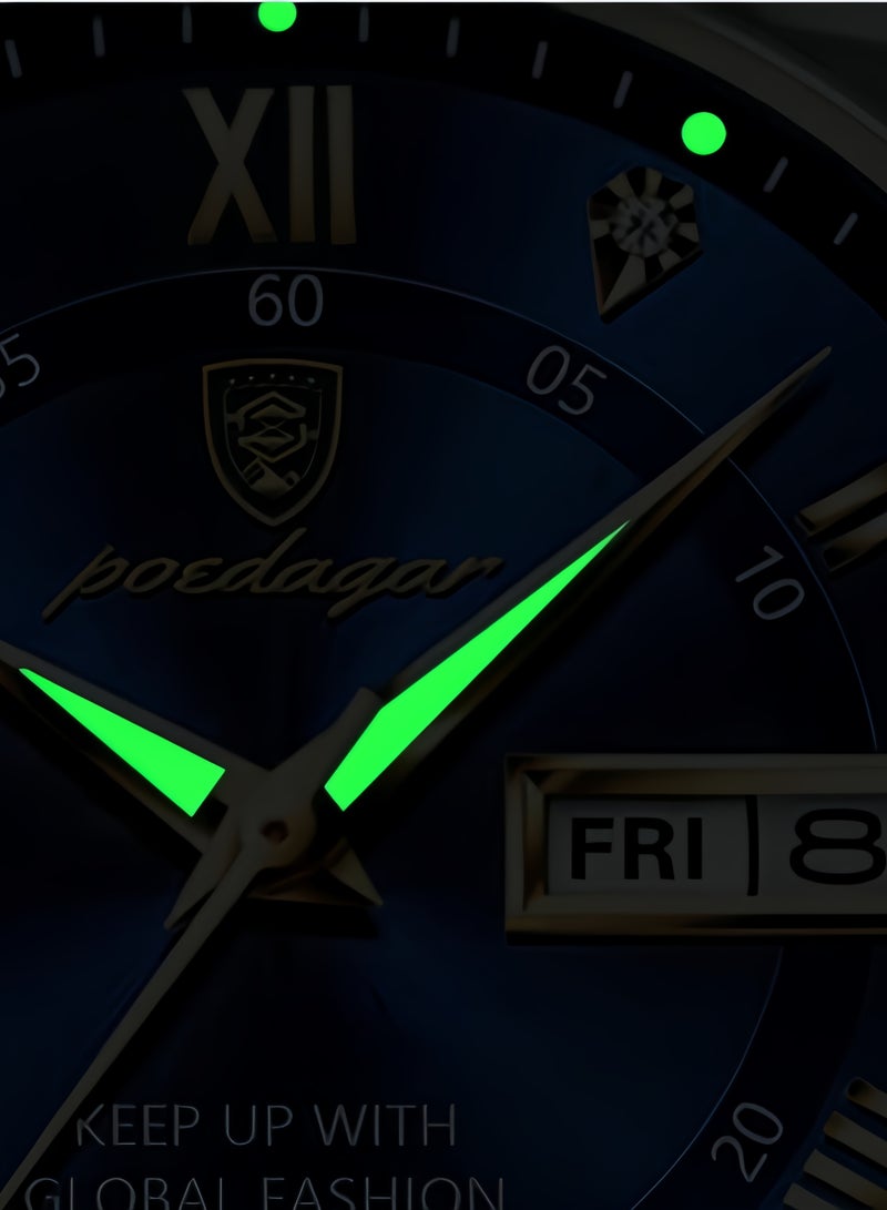 POEDAGAR Male Wrist Watches, Luminous Pointer, Men’s Watch Analog Quartz Movement, Stainless Steel, Waterproof, Apply to Luxury Dress Business, Big Face Rome Number Diamond Dial - Image 3
