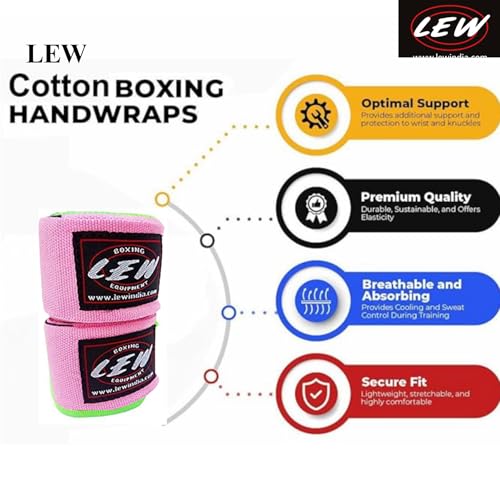 LEW Mexican Style Boxing 500CM Long with Elastic Hand & Wrist Support Spandex Multicolor Hand Wraps (Pink) - Image 3