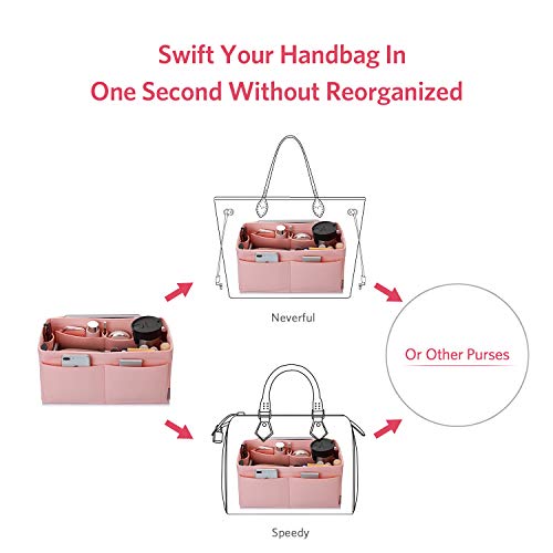 ZTUJO Felt Purse Organizer, Multi Pocket Bag in Bag Organizer For Tote & Handbag Shaper, Speedy 30 & 40 (Large, Brush Pink) - Image 5