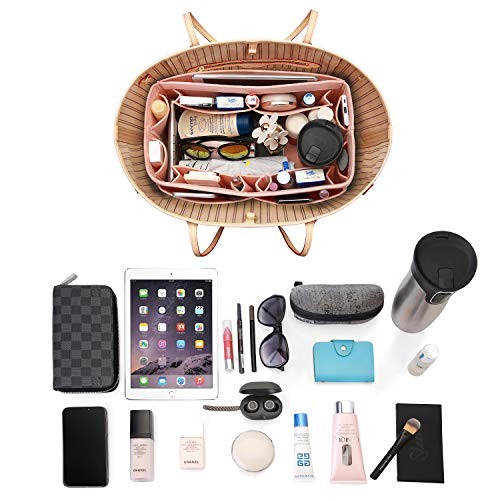 ZTUJO Felt Purse Organizer, Multi Pocket Bag in Bag Organizer For Tote & Handbag Shaper, Speedy 30 & 40 (Large, Brush Pink) - Image 4