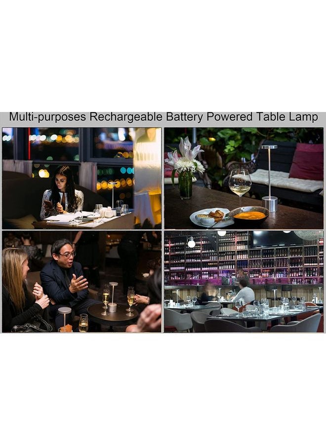 Kenzs - Rechargeable Cordless Table Lamp Outdoor Portable Battery Operated Desk Lamps 2-Levels Brightness Powered Small Night Light for Restaurant/Kids Room/Living/Camping/Home Silver 34 x 8cm - Image 1