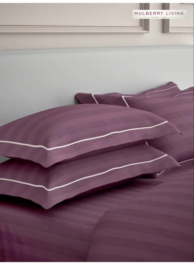 MULBERRY LIVING 100% Cotton - 300Tc Elysian Stripes Set of 2 Pillow Covers (50X75 Cm) - Plum