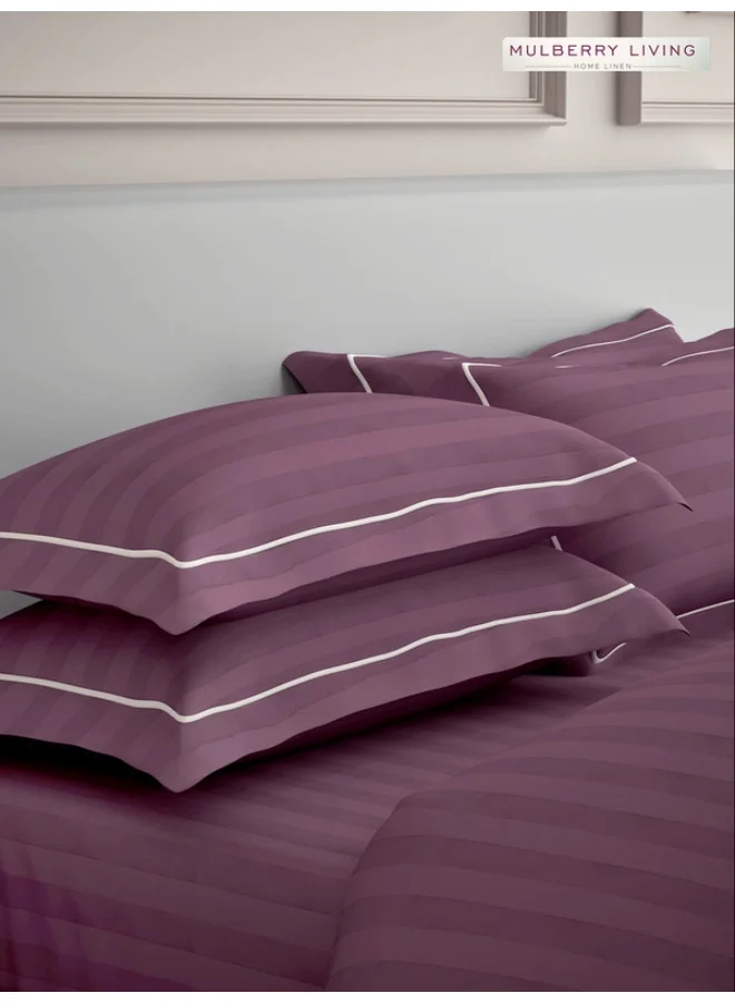 MULBERRY LIVING 100% Cotton - 300Tc Elysian Stripes Set of 2 Pillow Covers (50X75 Cm) - Plum