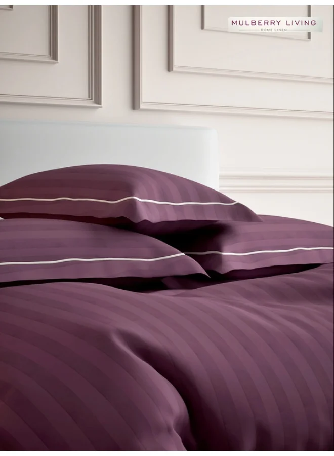 MULBERRY LIVING 100% Cotton - 300Tc Elysian Stripes Set of 2 Pillow Covers (50X75 Cm) - Plum