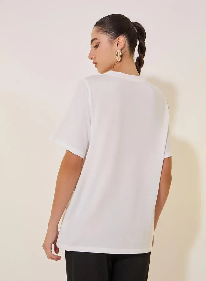 Take Two Solid Round Neck Detail T-shirt