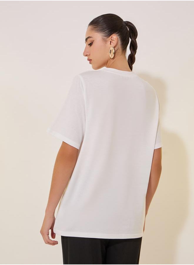 Take Two Solid Round Neck Detail T-shirt  - Image 5