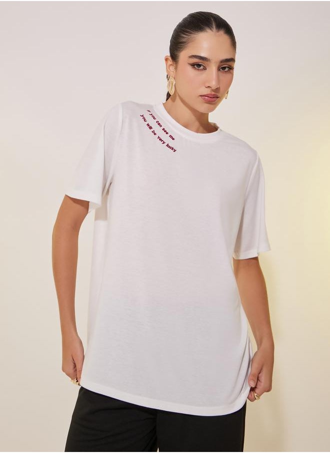 Take Two Solid Round Neck Detail T-shirt  - Image 3