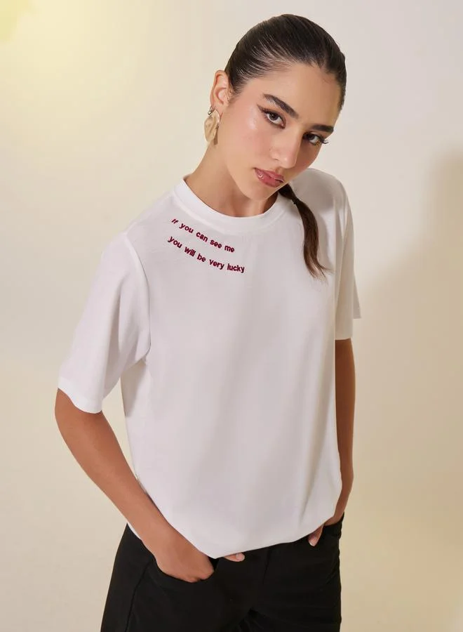 Take Two Solid Round Neck Detail T-shirt