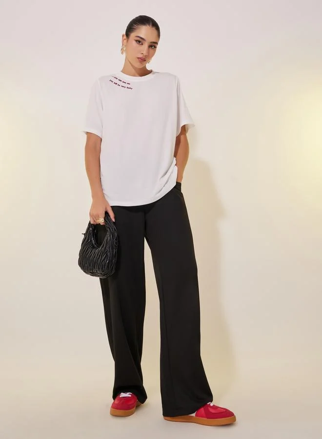 Take Two Solid Round Neck Detail T-shirt