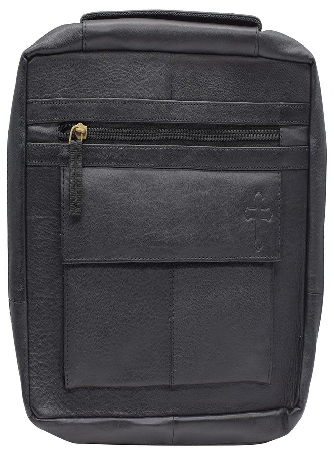 Marshal Large Cross Bible Book Cover Genuine Leather with Handle (Cross Black) - Image 1