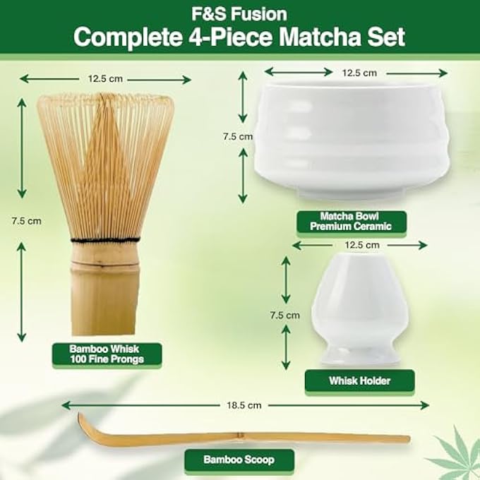 Unity Traditional Japanese Matcha Tea Ceremony Set With Ceramic Bowl Whisk Stand And Bamboo Scoop  Made With Natural Bamboo And Premium Quality Ceramic  Japanese 4 Pieces Set  White - Image 3