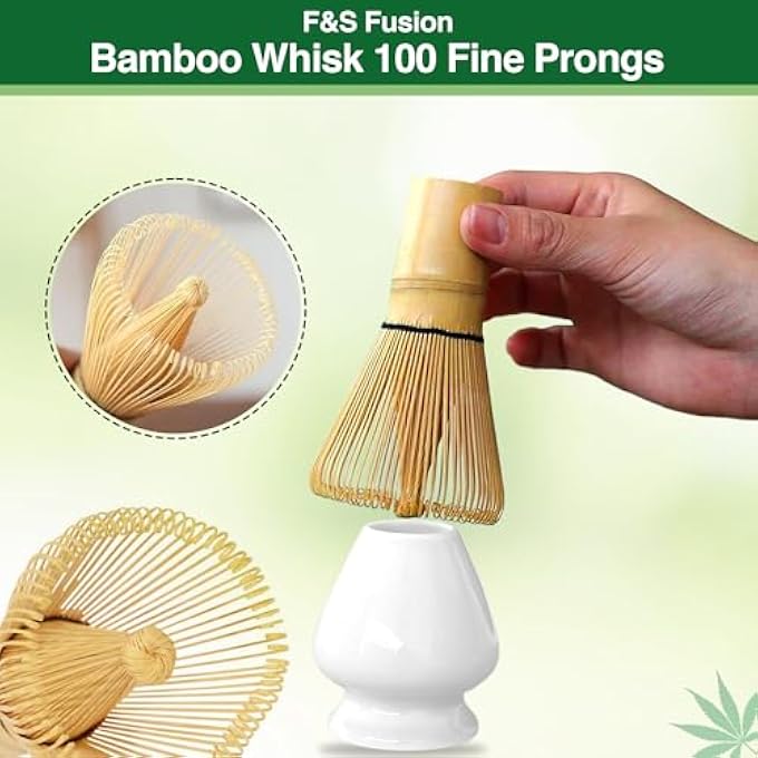 Unity Traditional Japanese Matcha Tea Ceremony Set With Ceramic Bowl Whisk Stand And Bamboo Scoop  Made With Natural Bamboo And Premium Quality Ceramic  Japanese 4 Pieces Set  White - Image 5