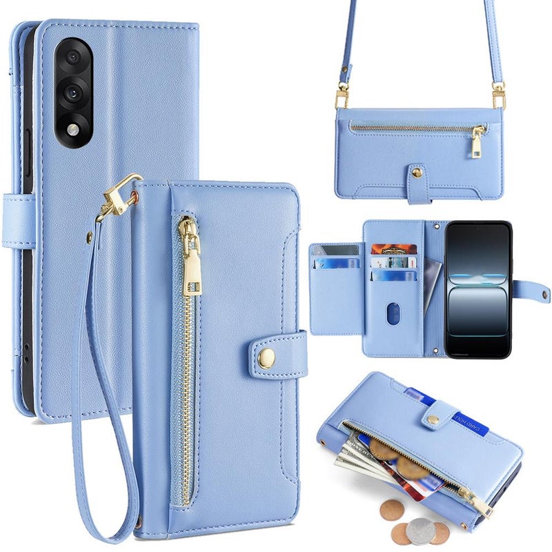 إيروريكس جراب هاتف جلدي بسحاب من نسيج الأغنام لهاتف OnePlus Ace 5 Ultra / Nord 5 (أزرق) - Image 1