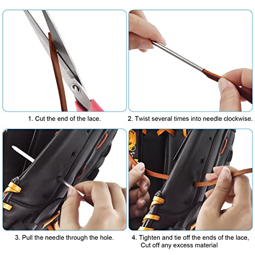TeeLiy Softball and Baseball Glove Lace Kit - Mitt Leather Lacing Repair in Baseball Gloves - Deluxe Relacing - 2 Leather Laces and 1 Needle (Tan) - Image 3