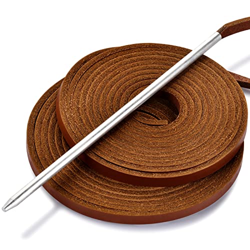TeeLiy Softball and Baseball Glove Lace Kit - Mitt Leather Lacing Repair in Baseball Gloves - Deluxe Relacing - 2 Leather Laces and 1 Needle (Tan) - Image 1