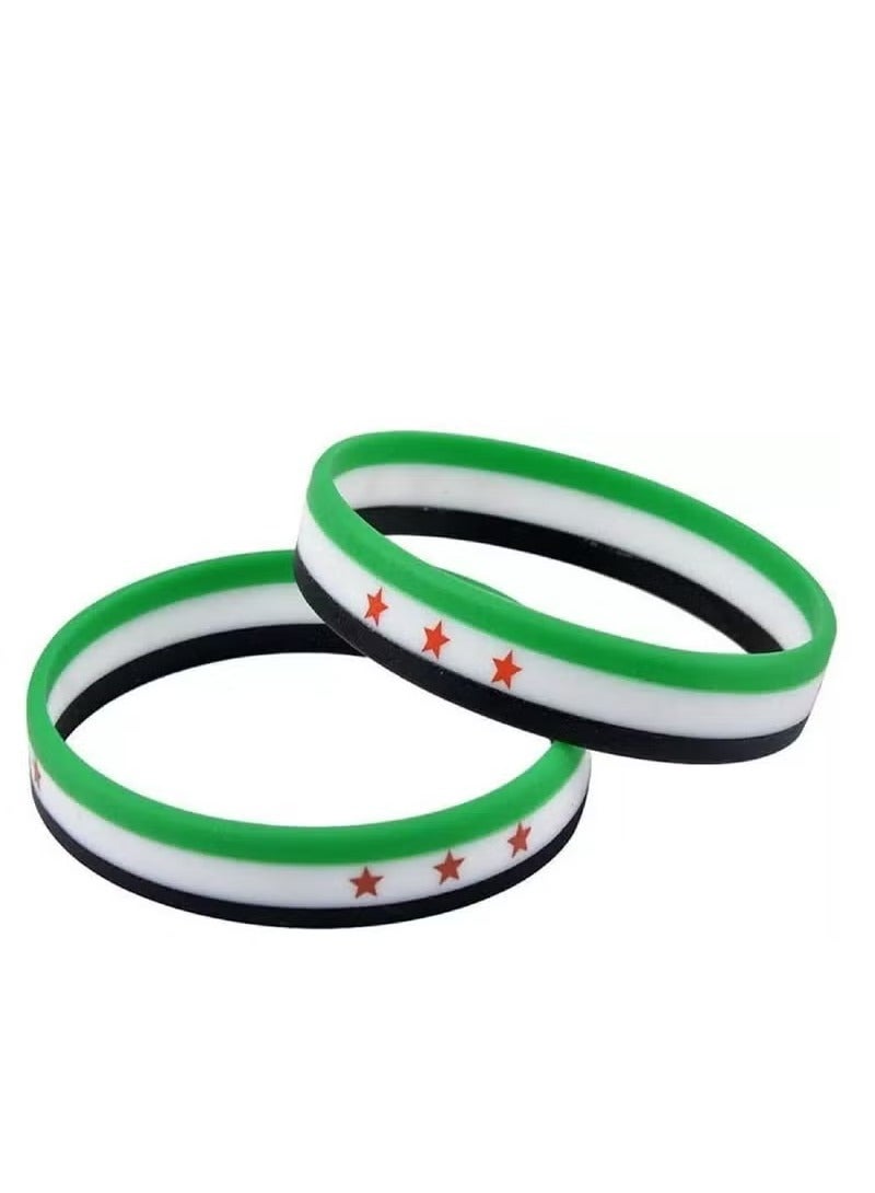 2 Pieces Syrian Flag Silicone Wristbands, Green White Black Striped - Image 1