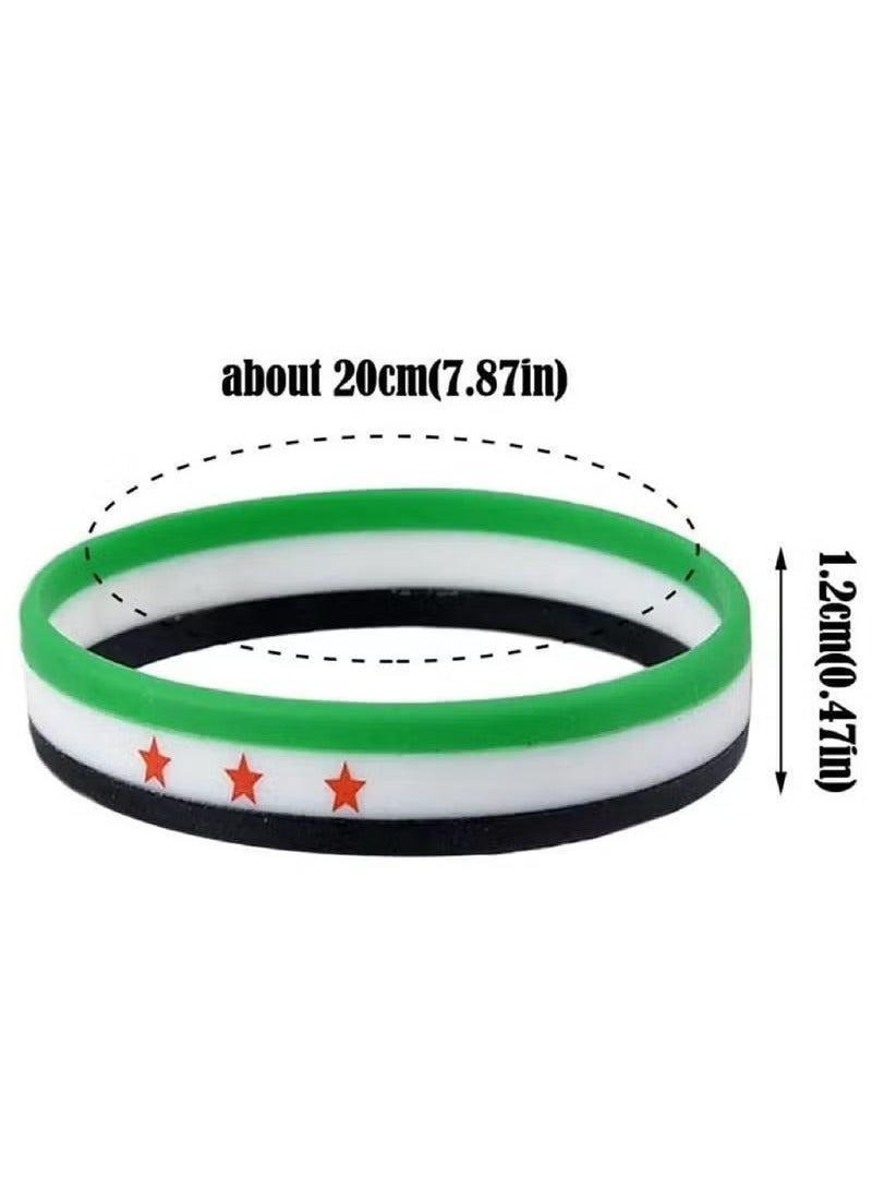 2 Pieces Syrian Flag Silicone Wristbands, Green White Black Striped - Image 2