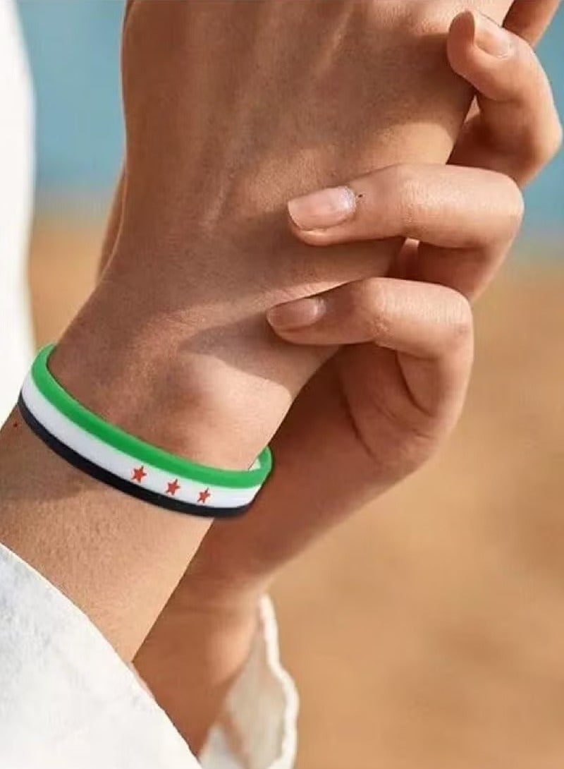 2 Pieces Syrian Flag Silicone Wristbands, Green White Black Striped - Image 3