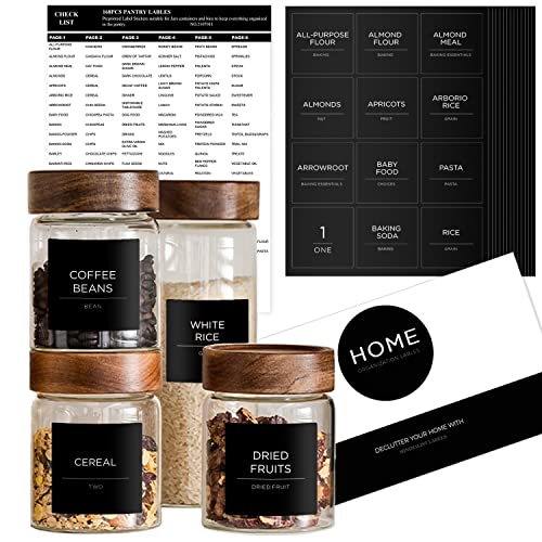 v2croft 168 Pantry Labels for Food Containers, Minimalist Black Matte Stickers White Fine Line Text,Preprinted Waterproof Label for Glass Jars, Bottles & Canisters,Pantry Organization Storage - Image 1