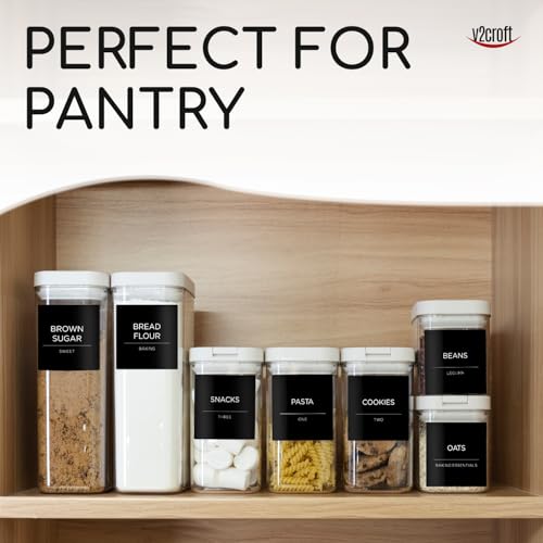 v2croft 168 Pantry Labels for Food Containers, Minimalist Black Matte Stickers White Fine Line Text,Preprinted Waterproof Label for Glass Jars, Bottles & Canisters,Pantry Organization Storage - Image 5