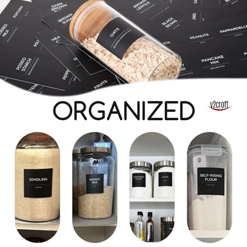 v2croft 168 Pantry Labels for Food Containers, Minimalist Black Matte Stickers White Fine Line Text,Preprinted Waterproof Label for Glass Jars, Bottles & Canisters,Pantry Organization Storage - Image 4