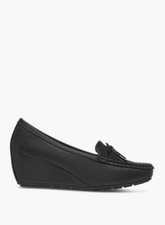 Flora Bella By Shoexpress Women's Monogram Print Wedge Comfort Shoes with Bow Detail  - Image 3