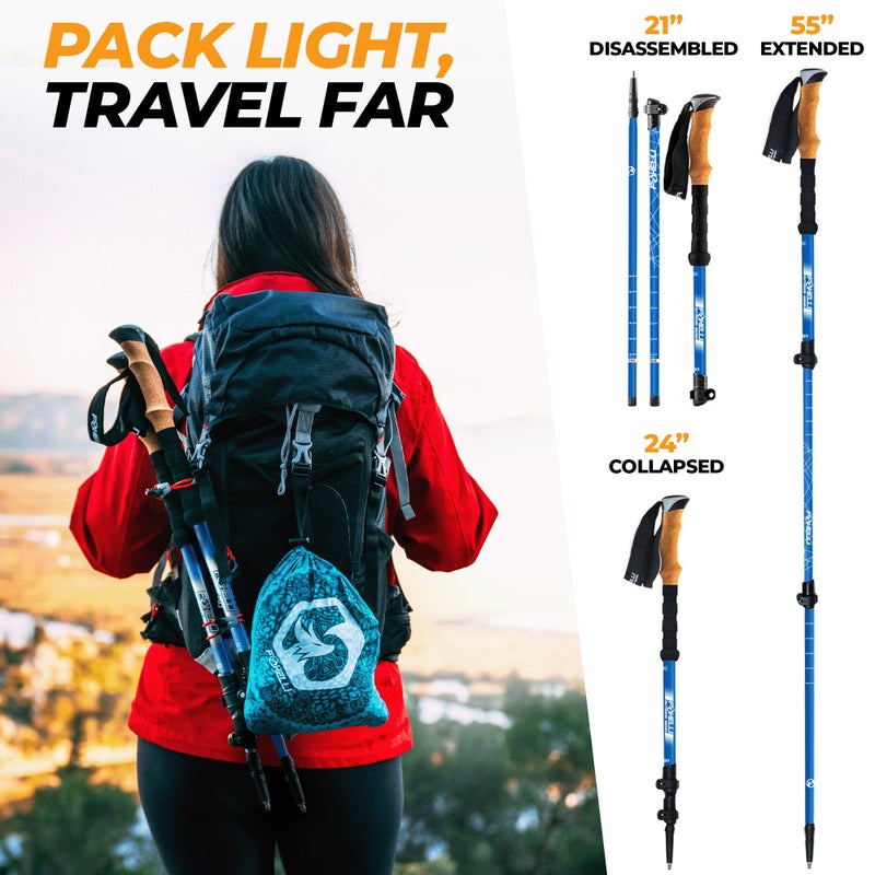 Foxelli Carbon Fiber Trekking Poles – Lightweight Collapsible & Shock-Absorbent Hiking Poles w/Cork Grips, Lever Locks & All Terrain Accessories - Image 3