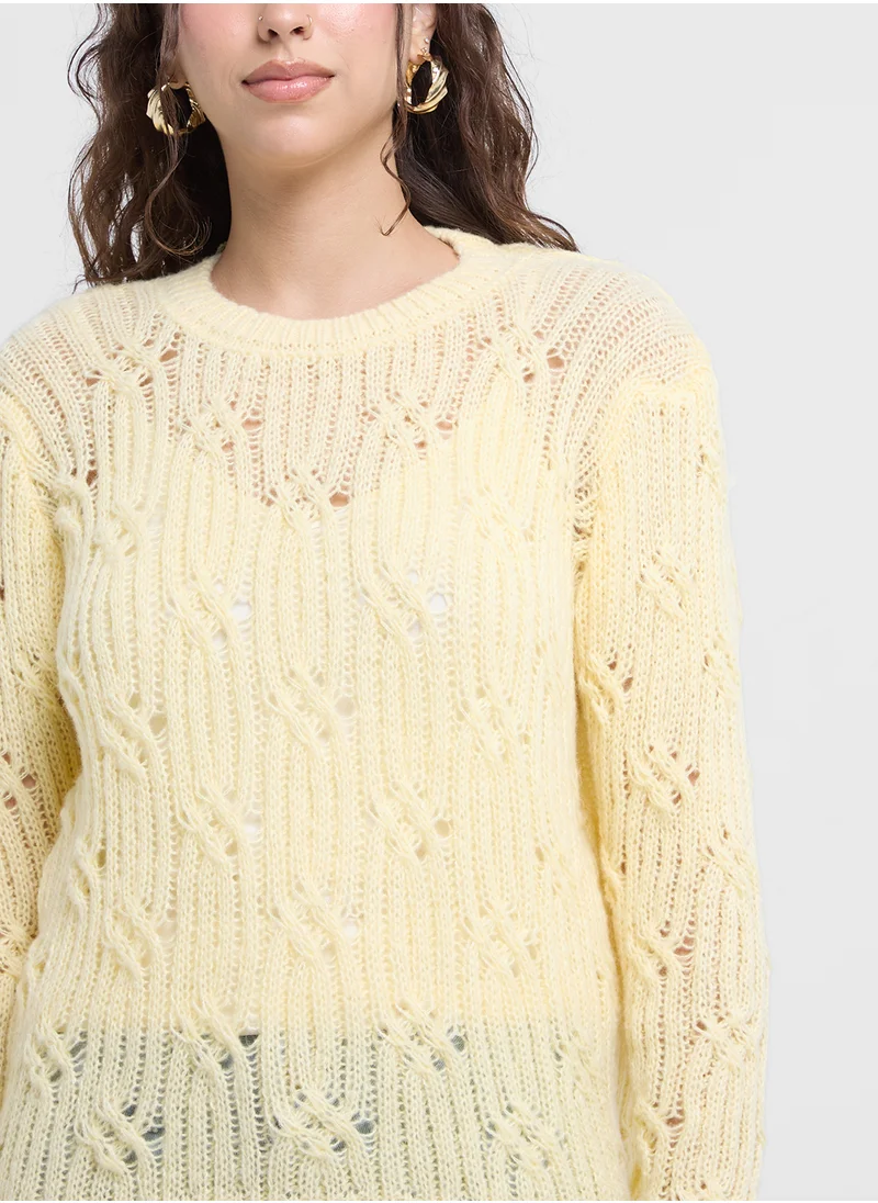 جينجر Cable Knit Crew Neck Sweater