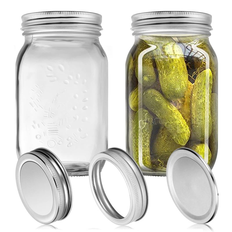 YUEYEE Mason Jar 1LGlass Mason jars with Free Canning Lids for Fermenting Canning Pickle Cucumber Tomatoes Food Storage Jars Preserving Pasta Cookies Nuts Candies and Beans 2 Pack