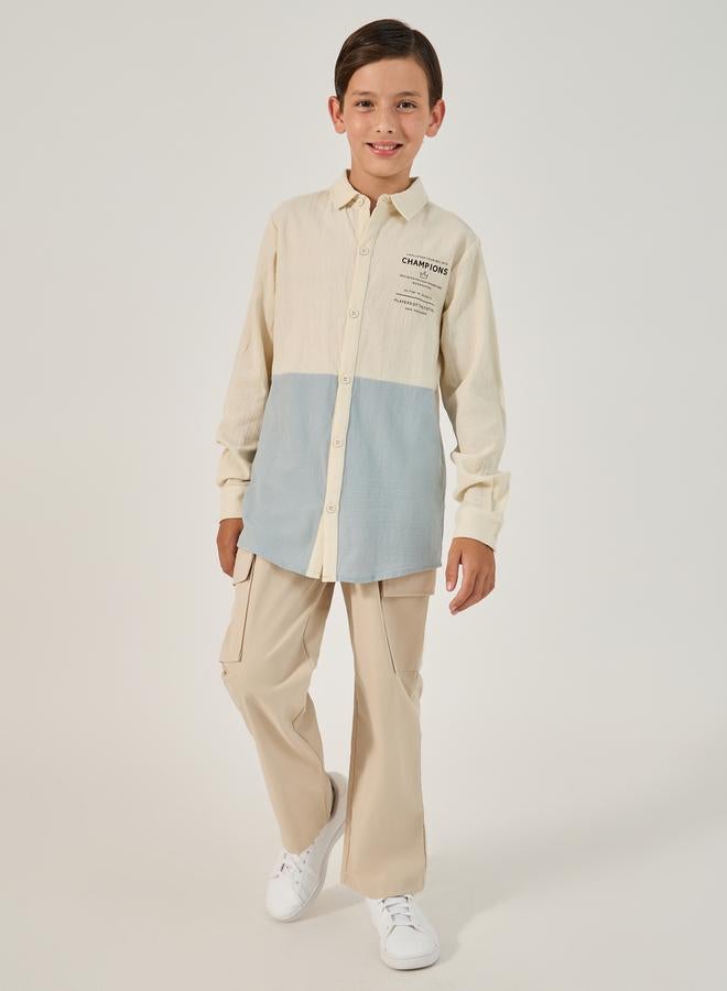 Styli Color Block Long Sleeve Collared Shirt  - Image 2