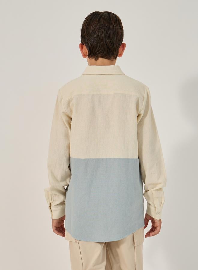 Styli Color Block Long Sleeve Collared Shirt  - Image 4