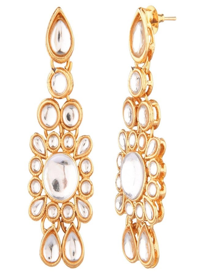 Efulgenz Kundan Set Indian Jewelry Sets for Women Bollywood Jewelry Kundan Choker Necklace Dangle Earrings Maang Tikka Head Chain Wedding Bridal Jewelry for Women - Image 5