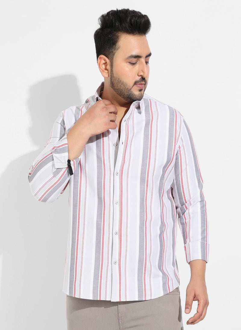 Instafab Plus Men's Multitrack Striped Button Up Shirt - Image 1