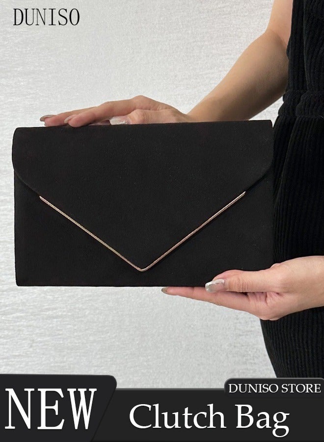 DUNISO Women Faux Suede Evening Clutch Bags Crossbody Bag Formal Party Clutches Envelope Handbag Chain Purse for Wedding Cocktail Prom Clutches  - Image 1