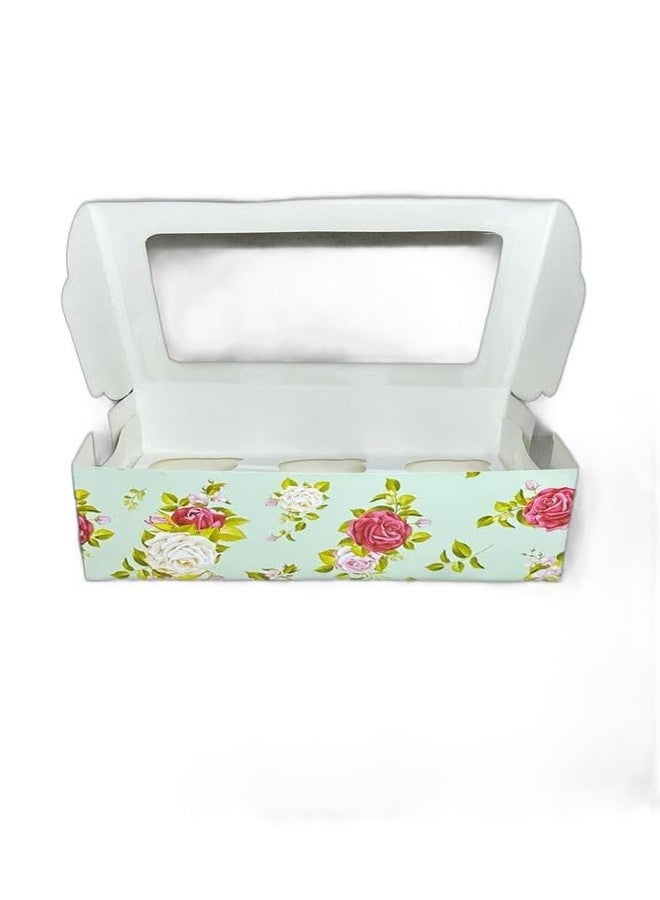 Baekence Cupcake boxes for packaging 6 Green Flower Print Color, Pack of 40 pcs - Image 2