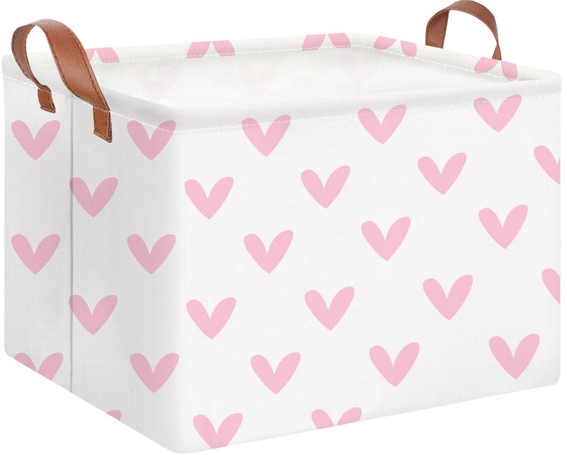 HKEC Rectangle Pink Valentine Gift Basket Empty with Handles for KidsCute Organizer Toy BinGift Basket for GirlsKidsPink Lovely Heart - Image 2