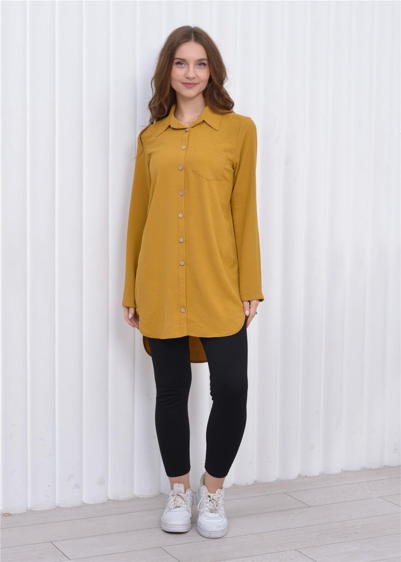 Nuseel Women's Long Front Buttoned Aerobin Tunic Shirt Yellow  - Image 1