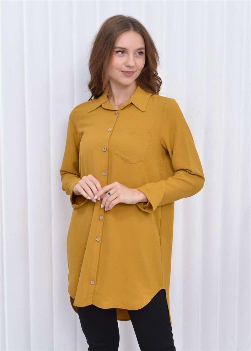Nuseel Women's Long Front Buttoned Aerobin Tunic Shirt Yellow  - Image 5