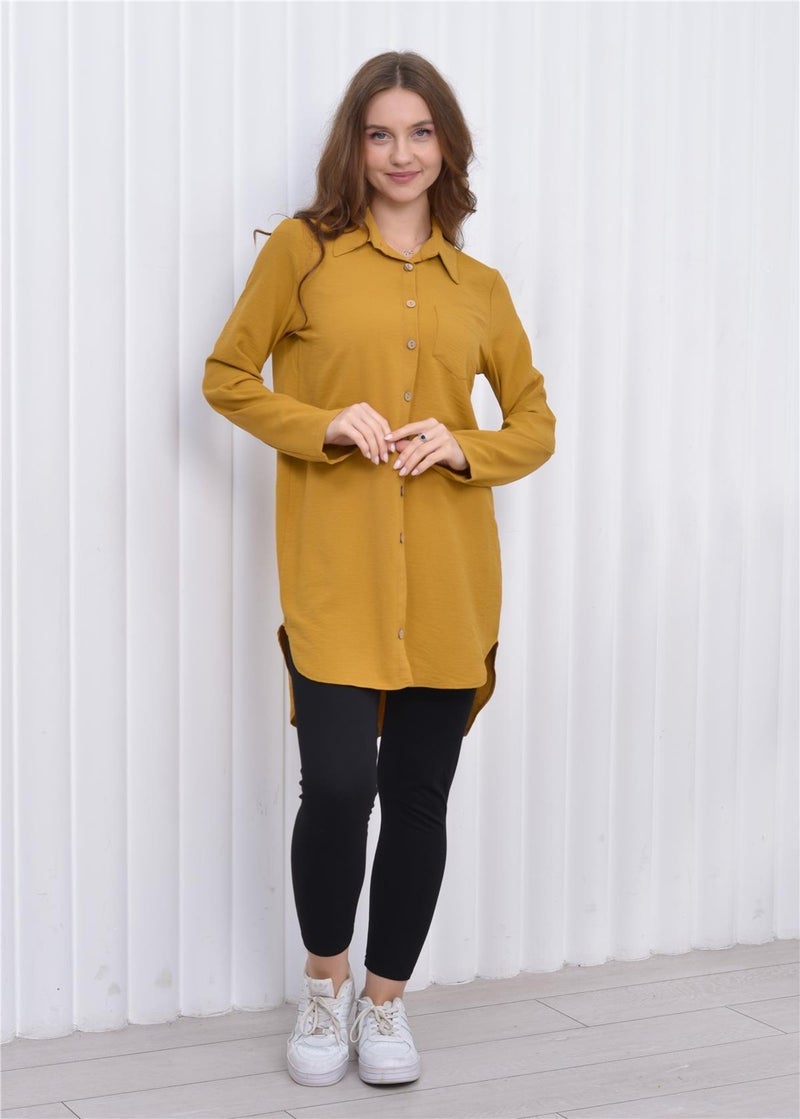 Nuseel Women's Long Front Buttoned Aerobin Tunic Shirt Yellow  - Image 2