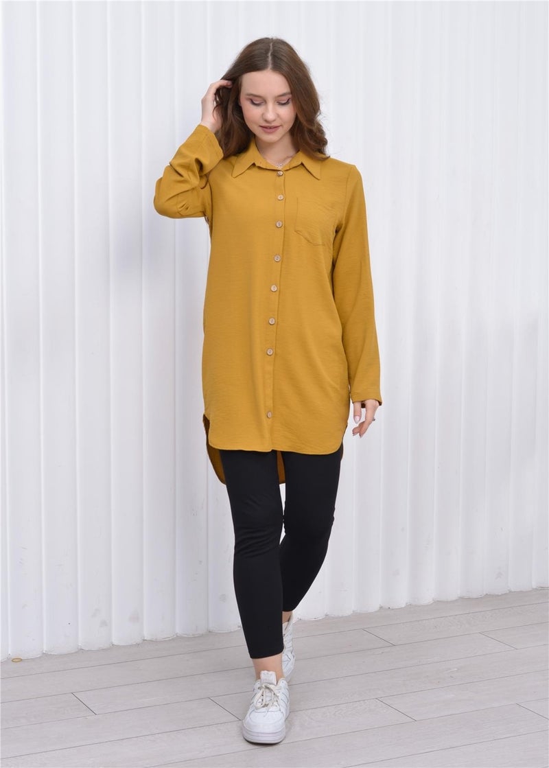 Nuseel Women's Long Front Buttoned Aerobin Tunic Shirt Yellow  - Image 3