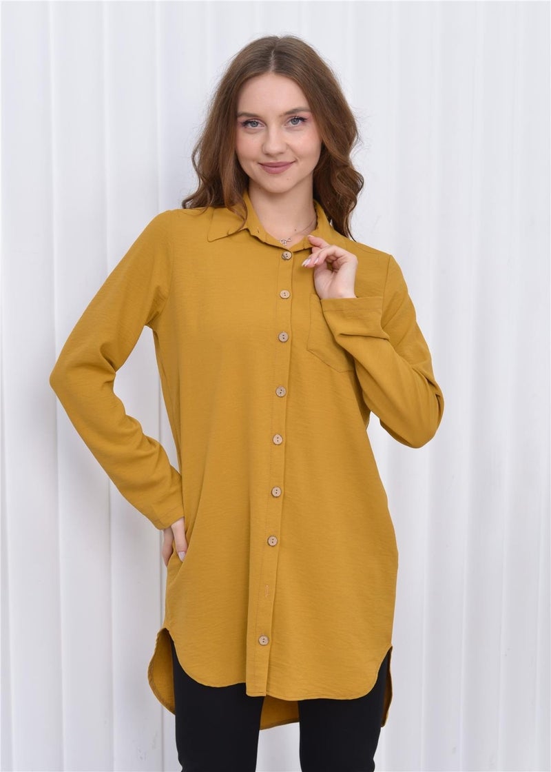 Nuseel Women's Long Front Buttoned Aerobin Tunic Shirt Yellow  - Image 4
