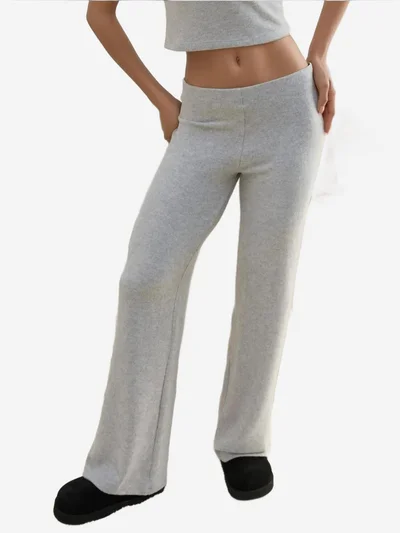 HICCUP Elastic Waist Soft Textured Knitted Pants