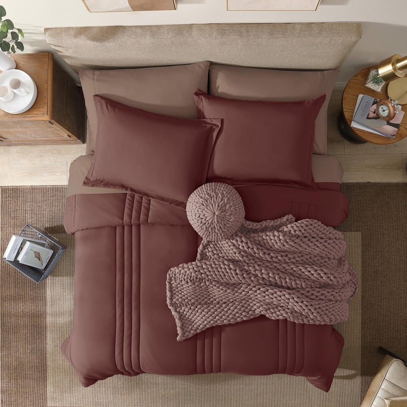Monbix King Size Comforter Set - 7 Pieces Bed in a Bag King, Dark Red Bedding Sets with Comforter, All Seasons Comforter Bed Set with Sheets, Pillowcases & Shams - Image 2