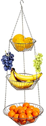 Deco Brothers Hanging Fruit Basket, 3-Tier, Chrome - Image 1