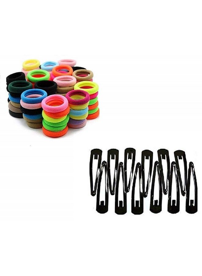 advancedestore Multicoloured Ponytail Hair Rubber Band With Regular Use Tic Tac Hair Clips/Hair Pins Combo Set Pack Of 24 Pcs (12 Rubber Band + 12 Tic Tac Pins) - Image 1